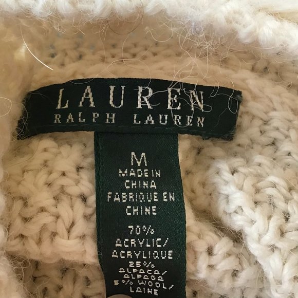 Womens L. Ralph Lauren Chunky Cable Knit Sweater M Ivory Alpaca Wool Preppy L/S - Picture 11 of 11